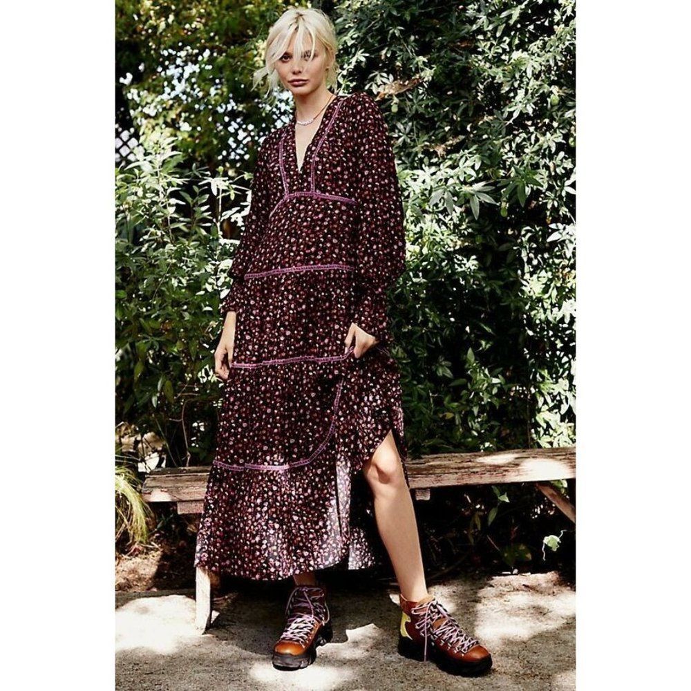 NWT FREE PEOPLE WHAT A FEELING TAKE A LITTLE TIME MIDI MAXI DRESS BLACK